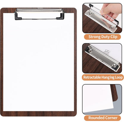 DONGLI A5 Wooden Clipboards 8-Pack: Hardboard with Low Profile Metal Clip