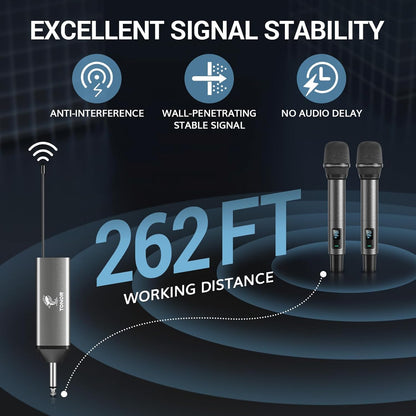 TONOR UHF Rechargeable Wireless Karaoke Microphone Set with 262ft Range