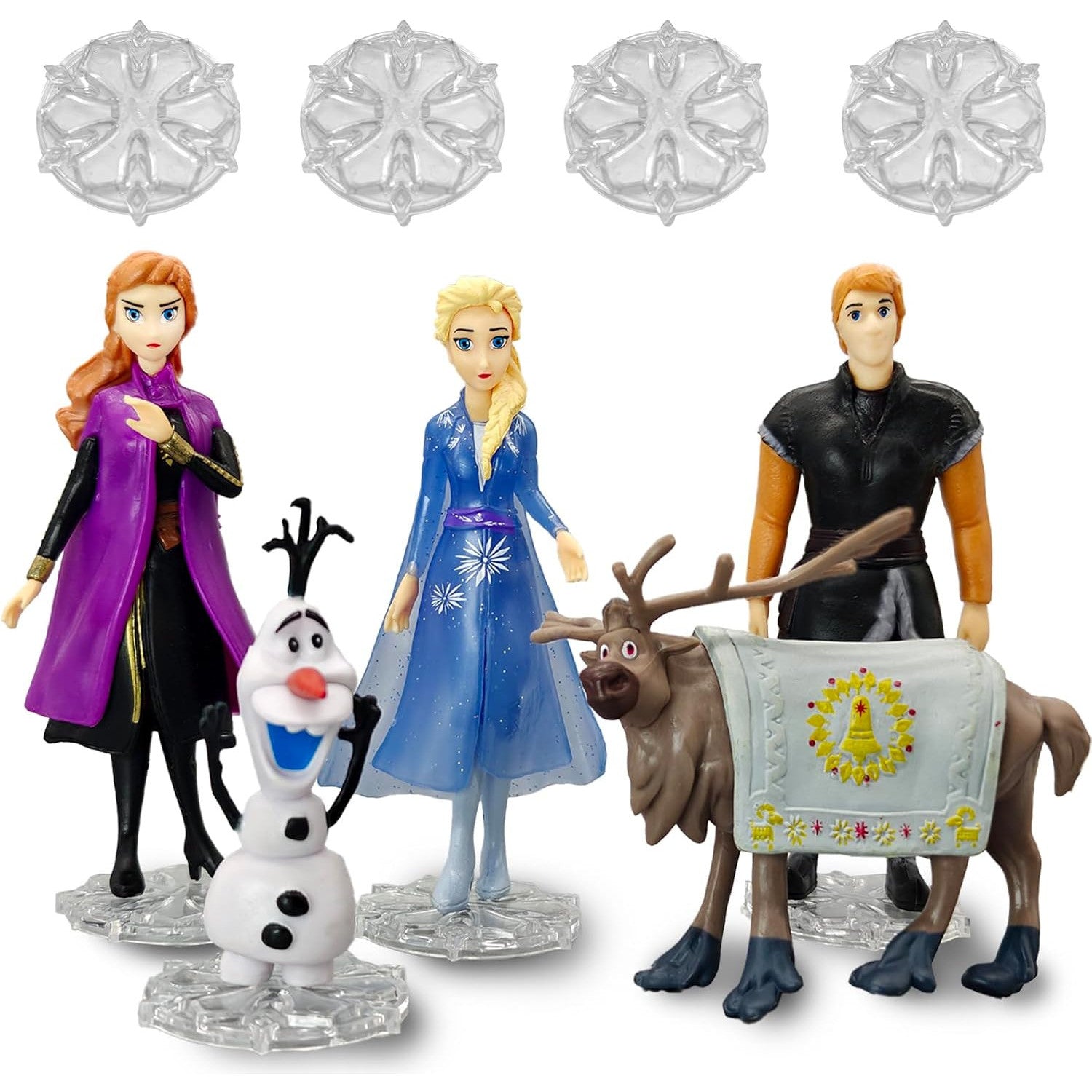 Frozen Elsa & Anna Cake Decoration Figures Set with Snowflake Stands