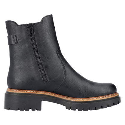 Rieker Women's Black Chelsea Ankle Boot with Zip and Chain
