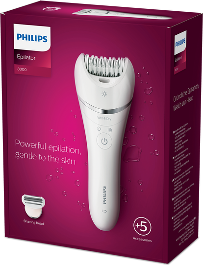 Philips Series 8000 Wet & Dry Epilator, Cordless With 5 Accessories