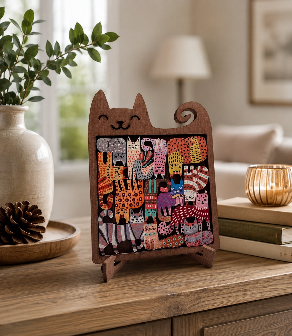 Jigsaw Puzzle Cat Wooden, Animal Shaped Wooden
