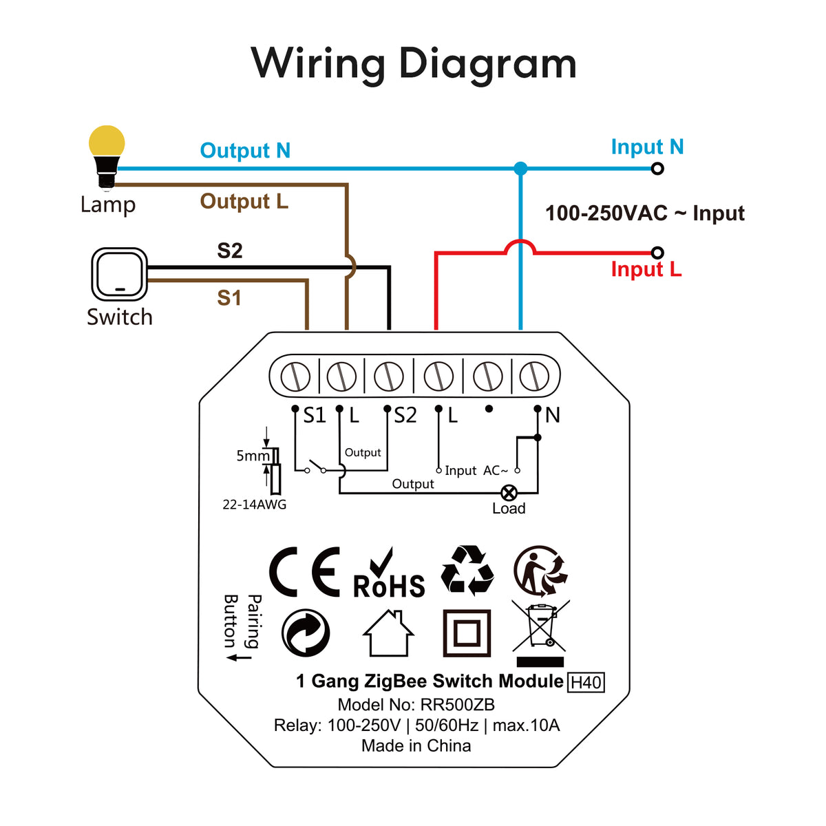 LoraTap WiFi Smart Light Switch Relay Module 10A
