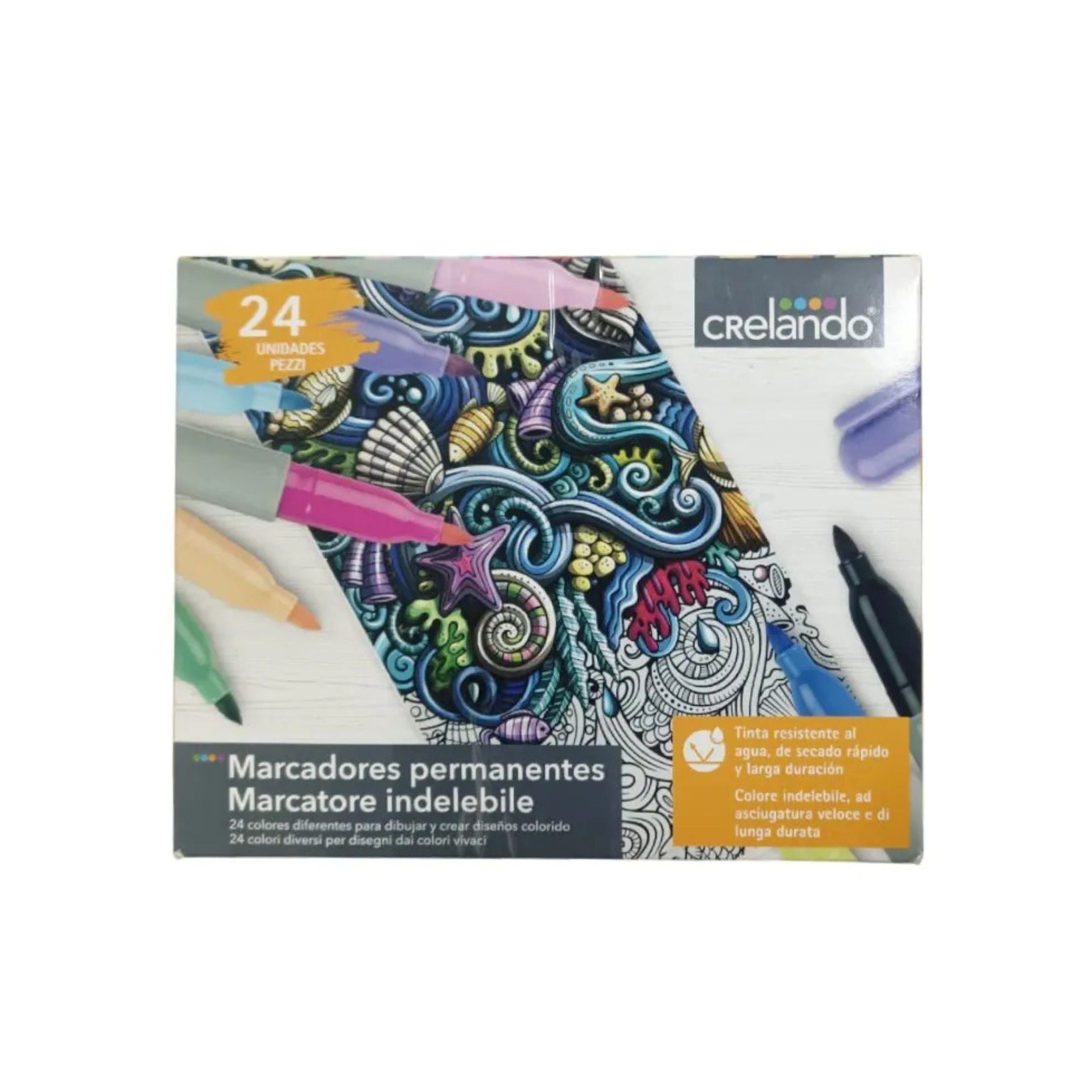 Crelando Permanent Markers 24-Piece Fine Point 1.4ml