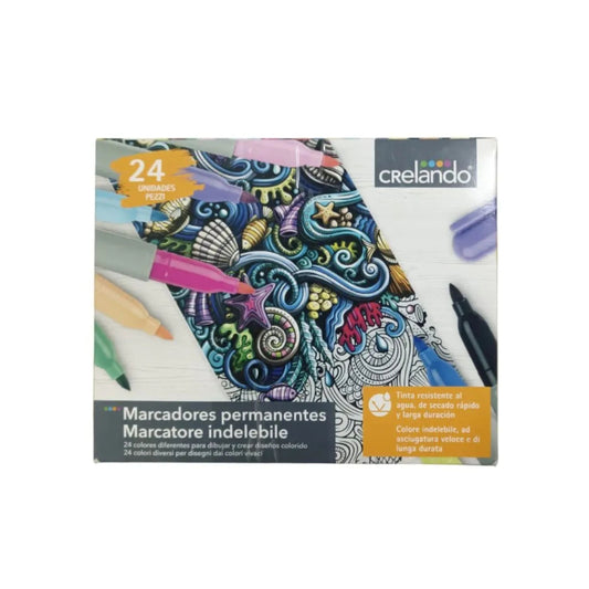 Crelando Permanent Markers 24-Piece Fine Point 1.4ml