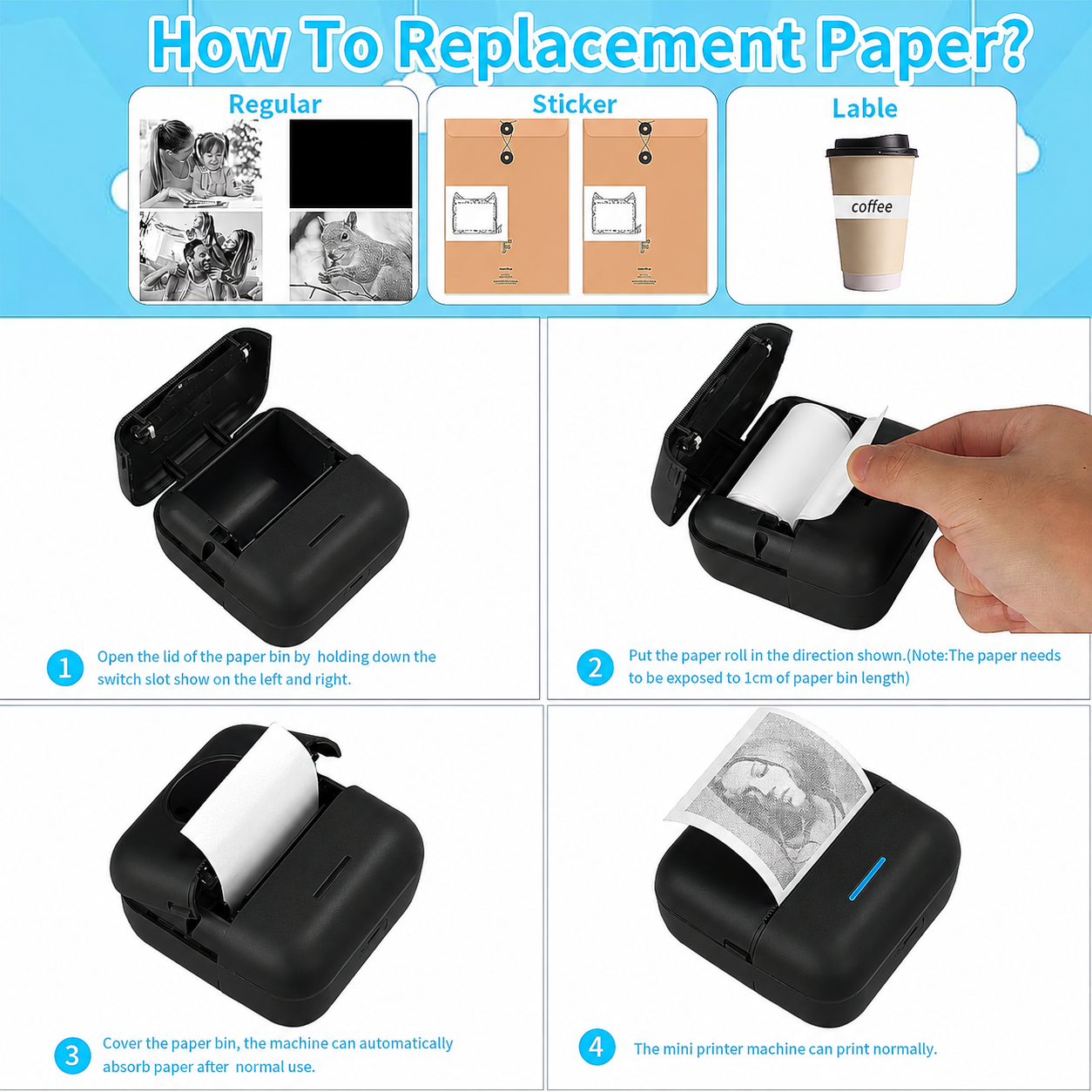 HuiJuKeJi Mini Sticker Printer Inkless Thermal Bluetooth Portable