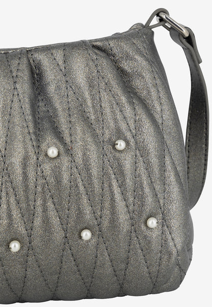 LYNNEA Evening Crossbody with Gold Pom Pom – Metallic Silver