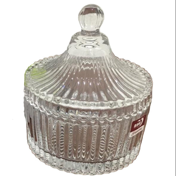 Elegant Crystal Glass Candy Dish with Lid, Decorative Weave Design Container