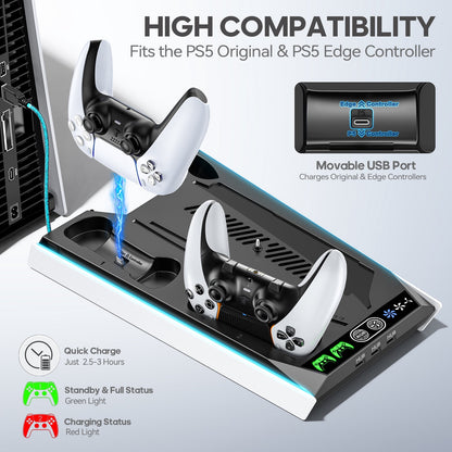 Kytok PS5 Slim Stand Cooling Station with Controller Charger & RGB Lighting Black