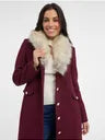 Elegant Burgundy Wool Blend Women's Coat with Faux Fur Collar