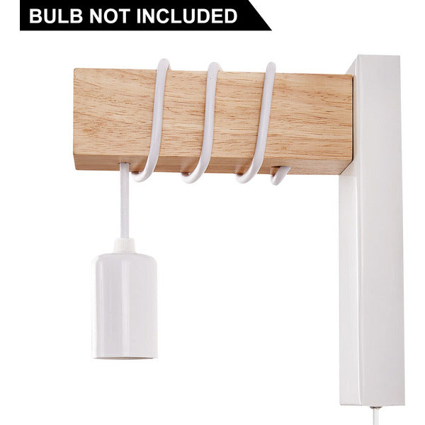 VANSINTEK Plug-In Industrial Wood Wall Light E27 LED Sconce with On/Off Switch