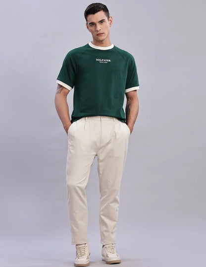 Tommy Hilfiger Men's Beige Solid Cotton Relaxed Fit Casual Trousers Comfort - Gomix Brands Outlet