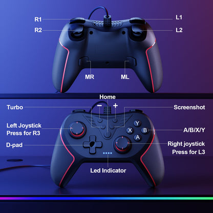 CHEREEKI T43 Wired PC Controller with 2 Mapping Buttons Multicolor
