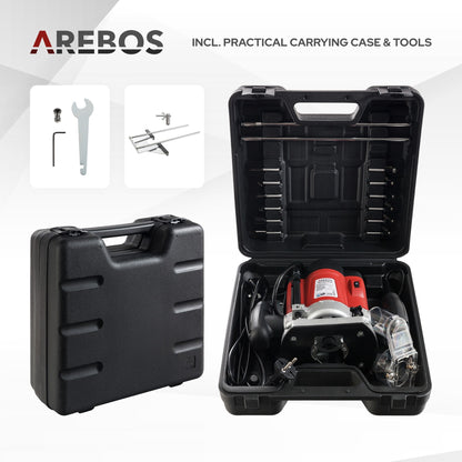 AREBOS 1200W Electric Router with 12 Cutters and Carrying Case