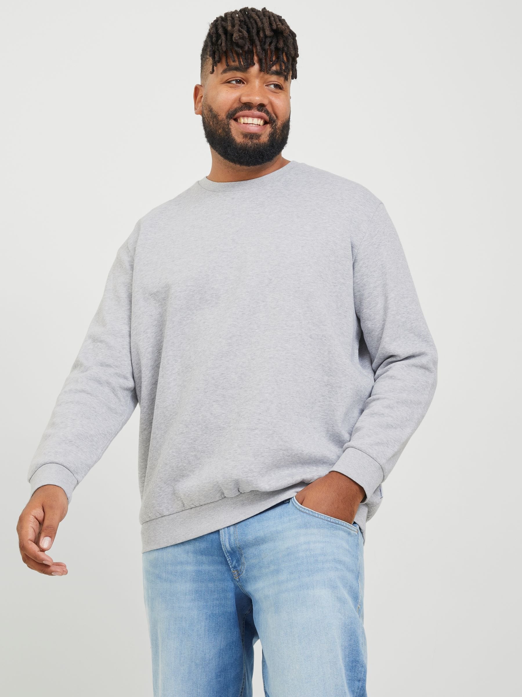 Jack & Jones Men's JJEBRADLEY Breathable Crew Neck Sweatshirt Light Grey Melange