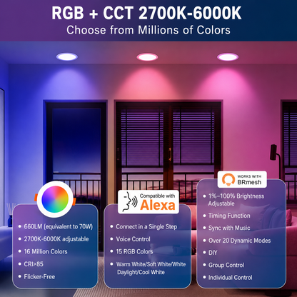 DUSKTEC TD3C001 RGB LED Recessed Downlights Alexa 2700K-6000K