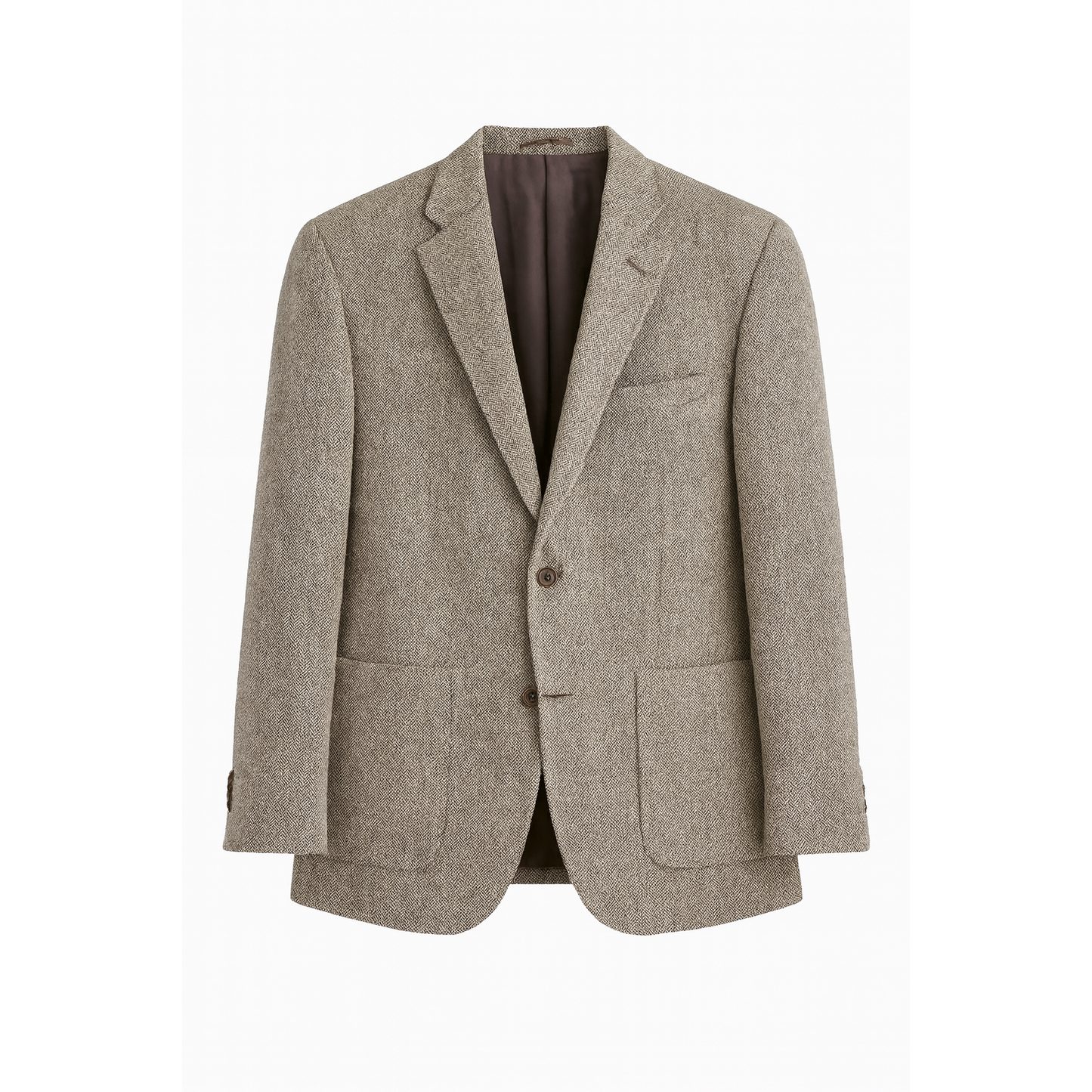 Classic Herringbone Tweed Two-Button Blazer