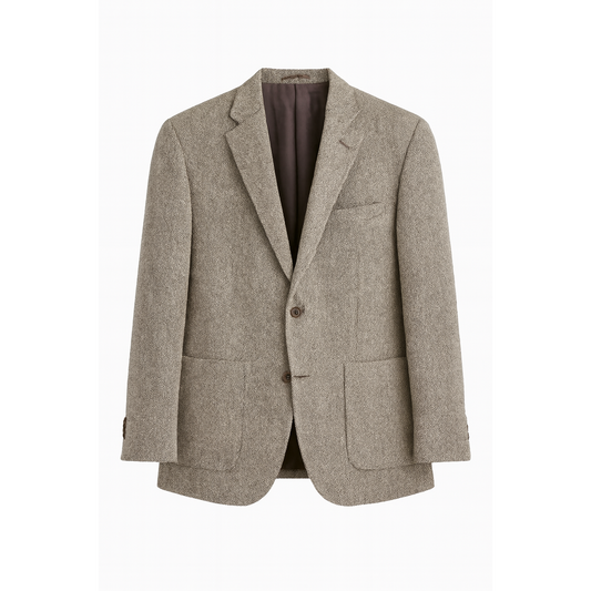 Classic Herringbone Tweed Two-Button Blazer