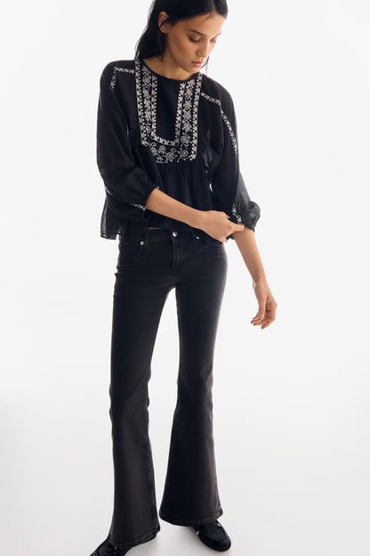 H&M Women's Black Low Waist Flare Jeans - Comfortable Stretch Denim