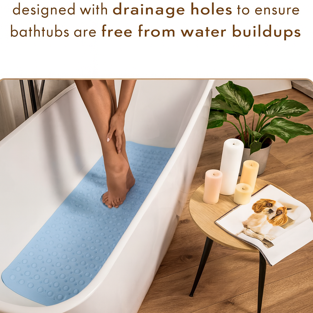 TranquilBeauty Non-Slip Clear Silicone Extra Long Bathtub Shower Mat