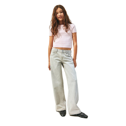 Kids Light Grey Wide Leg Low Waist Jeans with Stretch