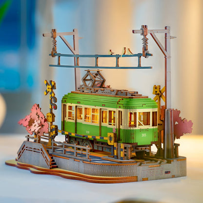 Enchanting Sakura Journey TGS02 Wooden 3D Tram Model Kit with LED Lights
