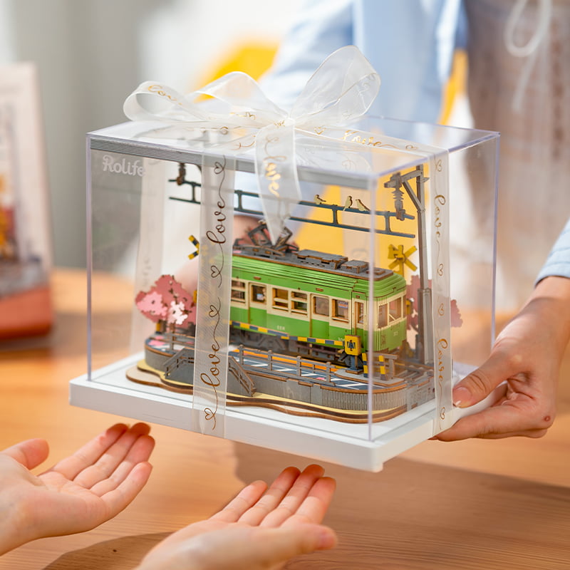Enchanting Sakura Journey TGS02 Wooden 3D Tram Model Kit with LED Lights