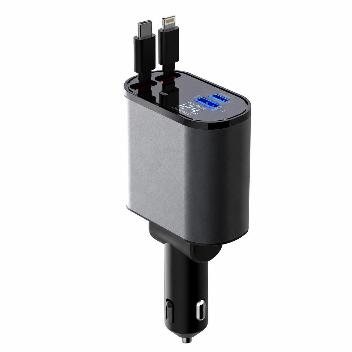 KAMISAFE 4-in-1 Retractable Car Charger 66W USB-C & Lightning 800mm