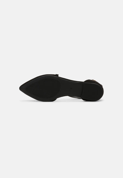 Chic Anna Field Wide Fit Black Ankle Strap Pointed Toe Ballet Flats