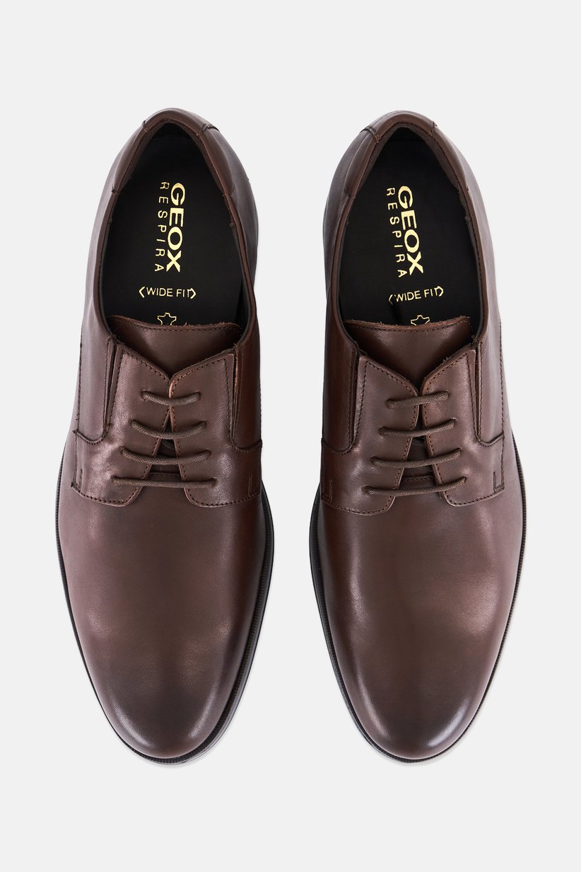 Geox Men's Hilstone Wide Dark Brown Leather Lace-Up Derby Shoes