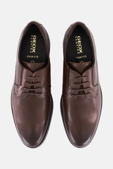 Geox Men's Hilstone Wide Dark Brown Leather Lace-Up Derby Shoes