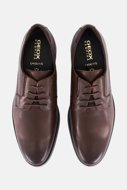 Geox Men's Hilstone Wide Dark Brown Leather Lace-Up Derby Shoes
