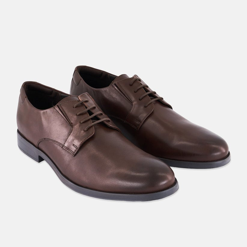 Geox Men's Hilstone Wide Dark Brown Leather Lace-Up Derby Shoes