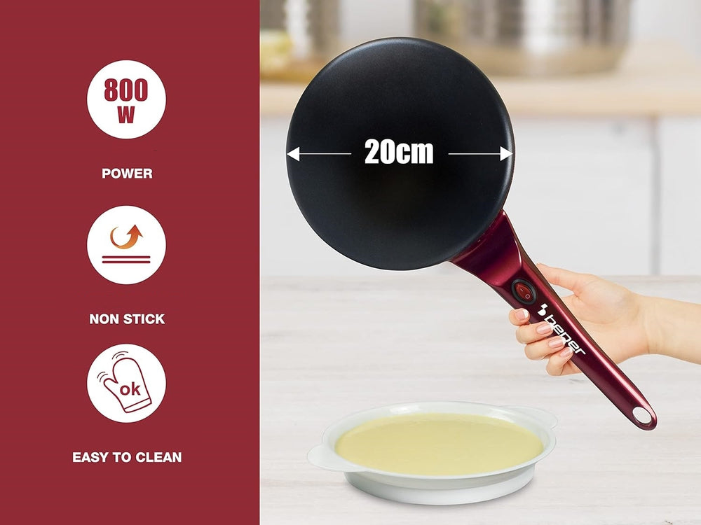 Beper BT.710Y Red Electric Crepe Maker: Fast, Non-Stick, Easy Controls