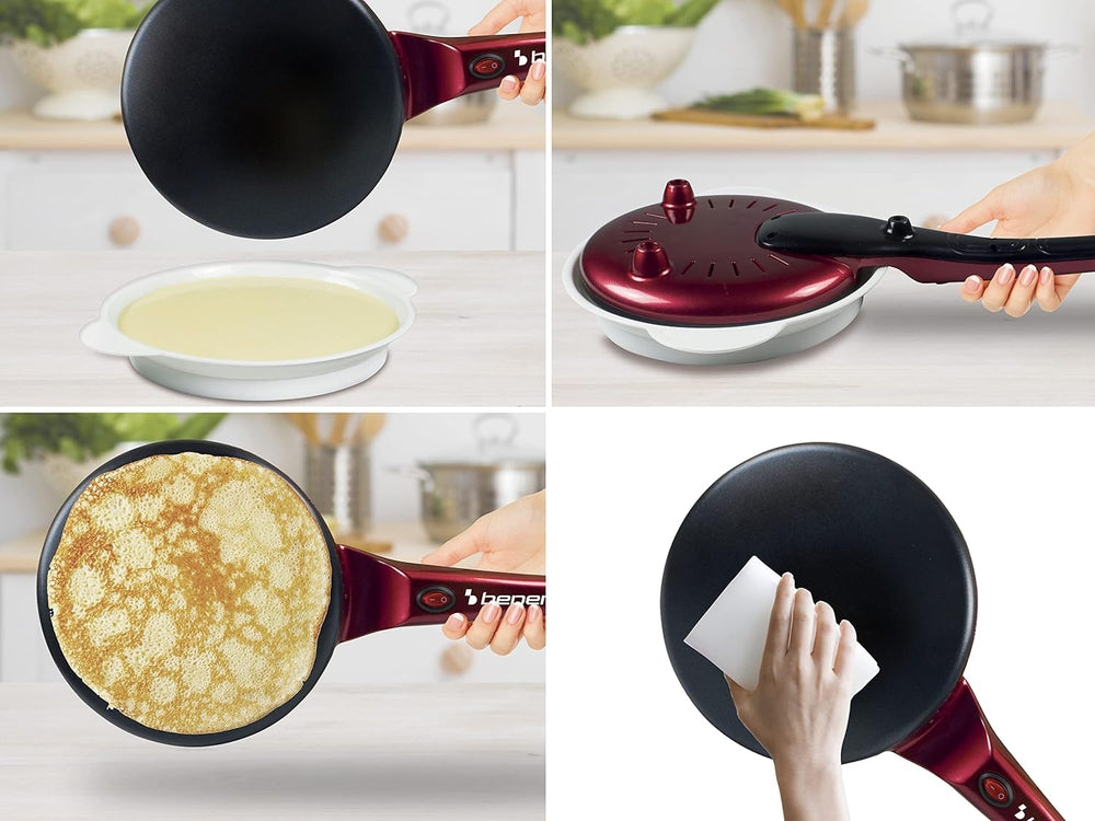 Beper BT.710Y Red Electric Crepe Maker: Fast, Non-Stick, Easy Controls