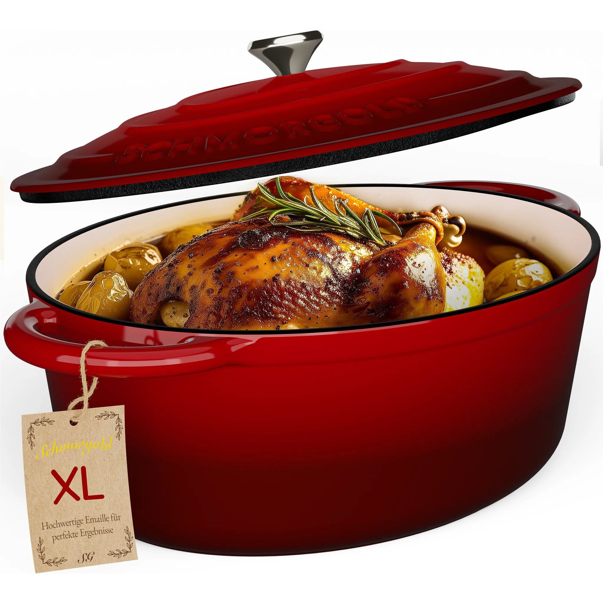SCHMORGOLD XL Enamelled Cast Iron Oval Roaster - 13-inch, 6.34-Quart Capacity