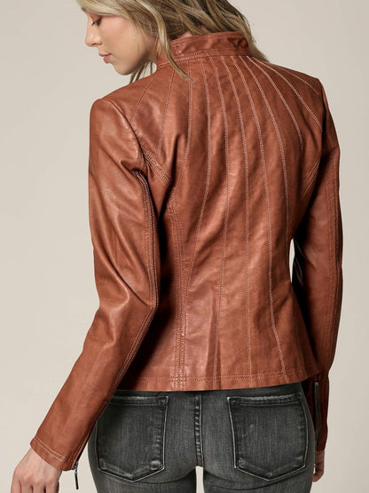 Made By Johnny Women's Panelled Faux Leather Moto Jacket