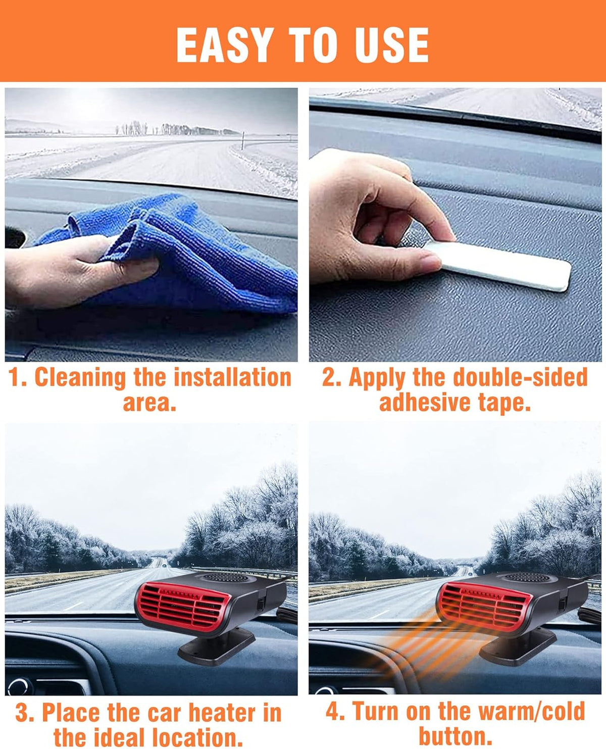 ERICAT Portable Car Heater 12V 150W Cordless Defroster