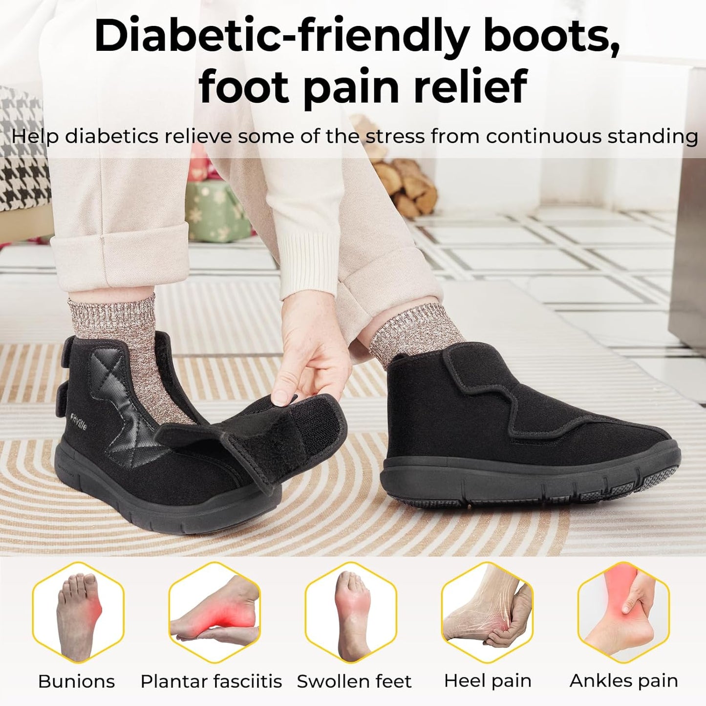 FitVille Women's Wide Width Diabetic Winter Boots with Adjustable Straps & Warm Fur Lining