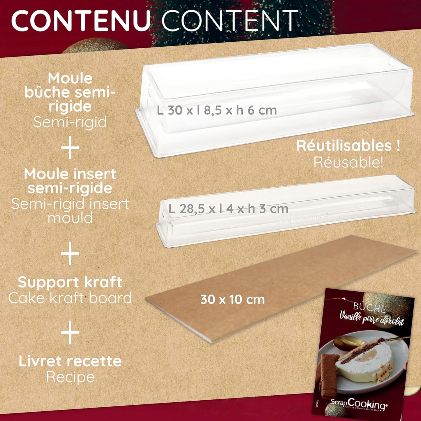 ScrapCooking 1921 PVC Log Mould – White, 13 x 4.5 x 2.5 in Reusable Baking Pan