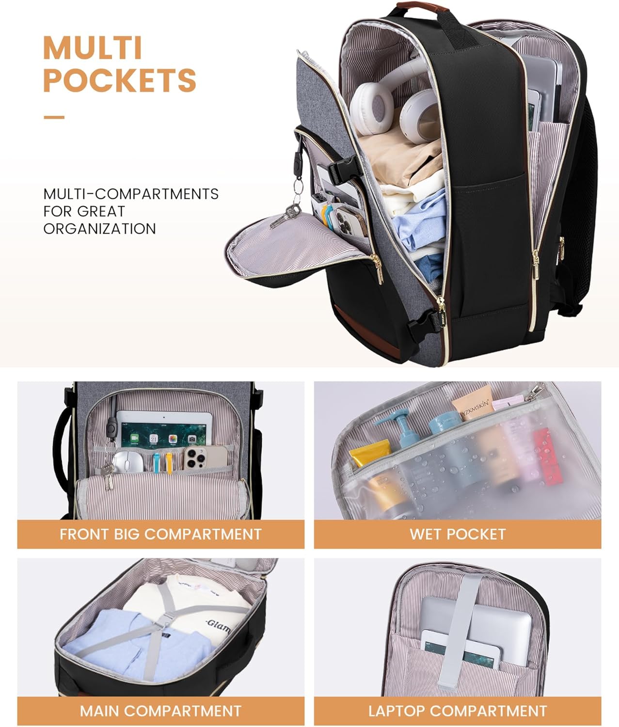 LOVEVOOK 40L Waterproof Travel Backpack with Laptop Sleeve for Hand Luggage