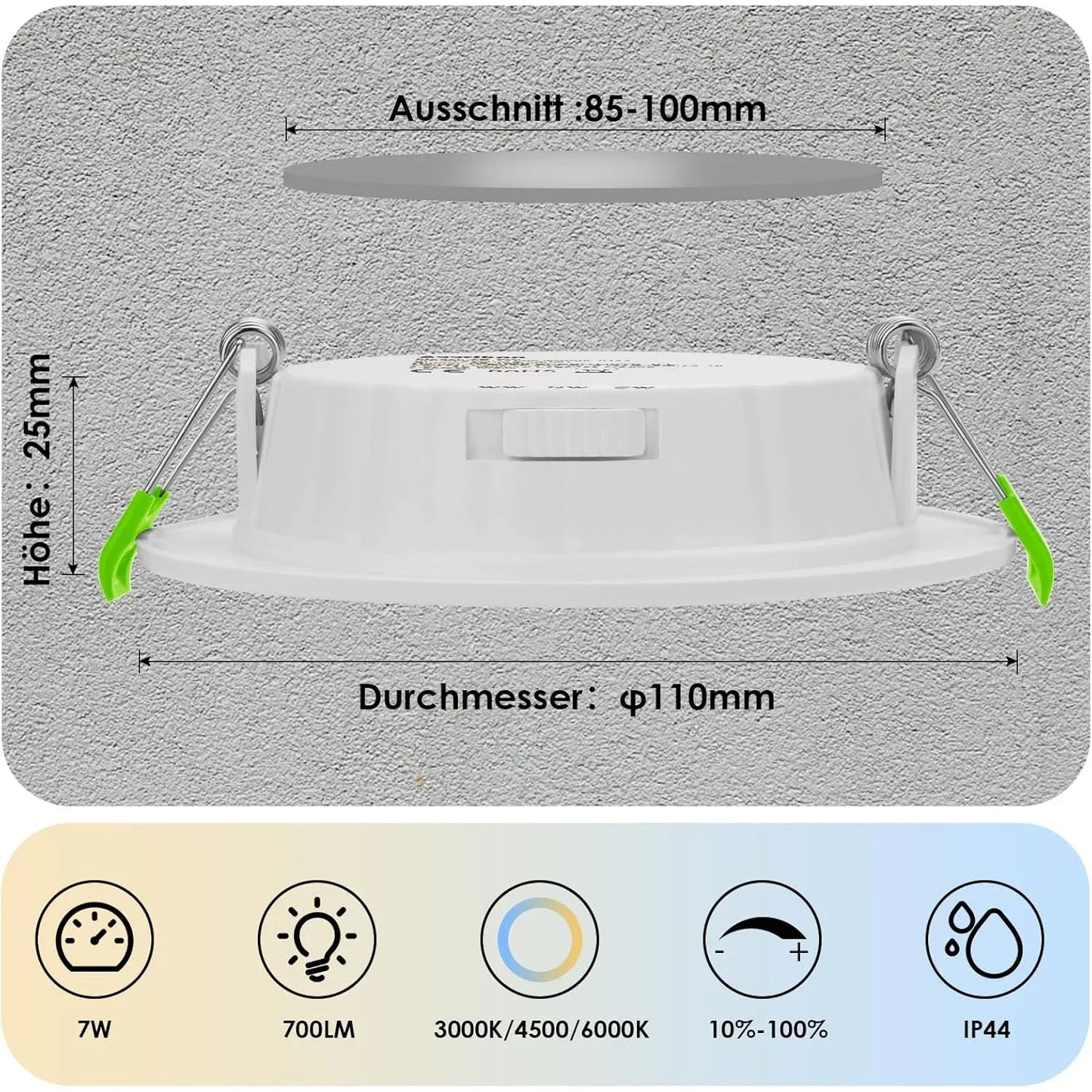 Asstikoo Ultra Flat 7W Dimmable LED Recessed Spotlight Warm White, Neutral White & Cold White, IP44 Waterproof for Bathroom & Living Room - Gomix Brands Outlet