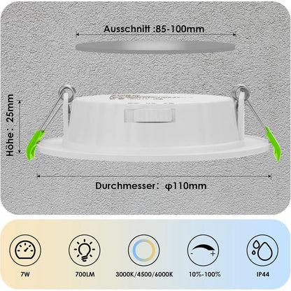 Asstikoo Ultra Flat 7W Dimmable LED Recessed Spotlight Warm White, Neutral White & Cold White, IP44 Waterproof for Bathroom & Living Room - Gomix Brands Outlet