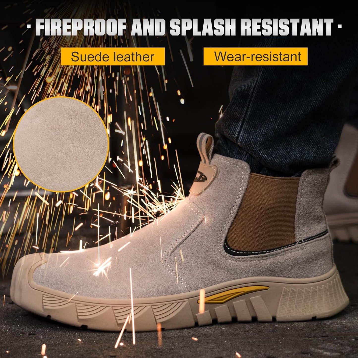 Hogent Slip-On Steel Toe Welding Work Boots for Men