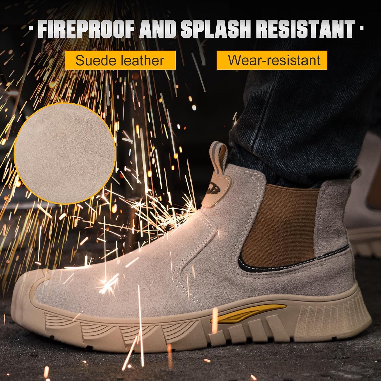 Hogent Slip-On Steel Toe Welding Work Boots for Men