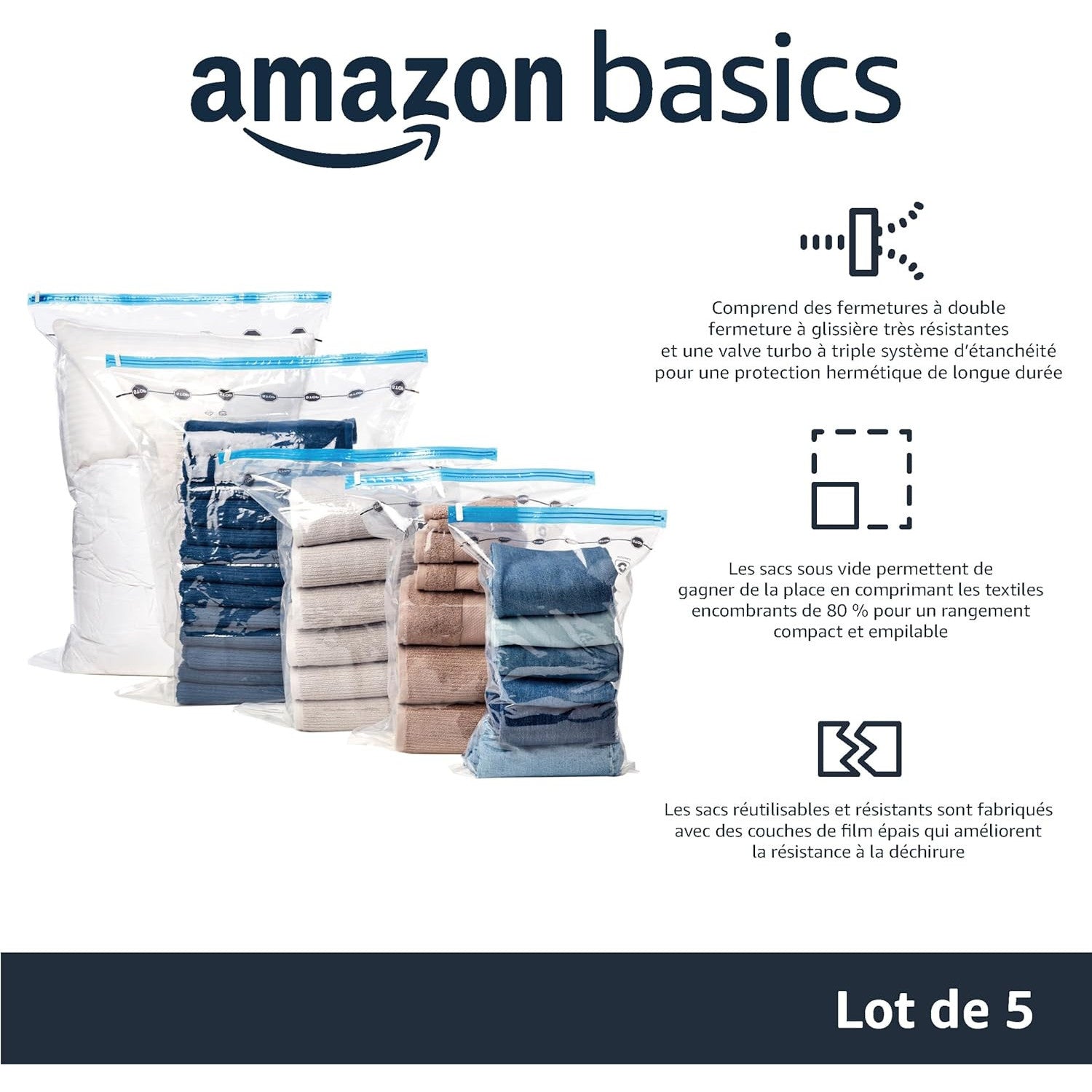 Amazon Basics Large Clear Vacuum Storage Bags with Manual Pump