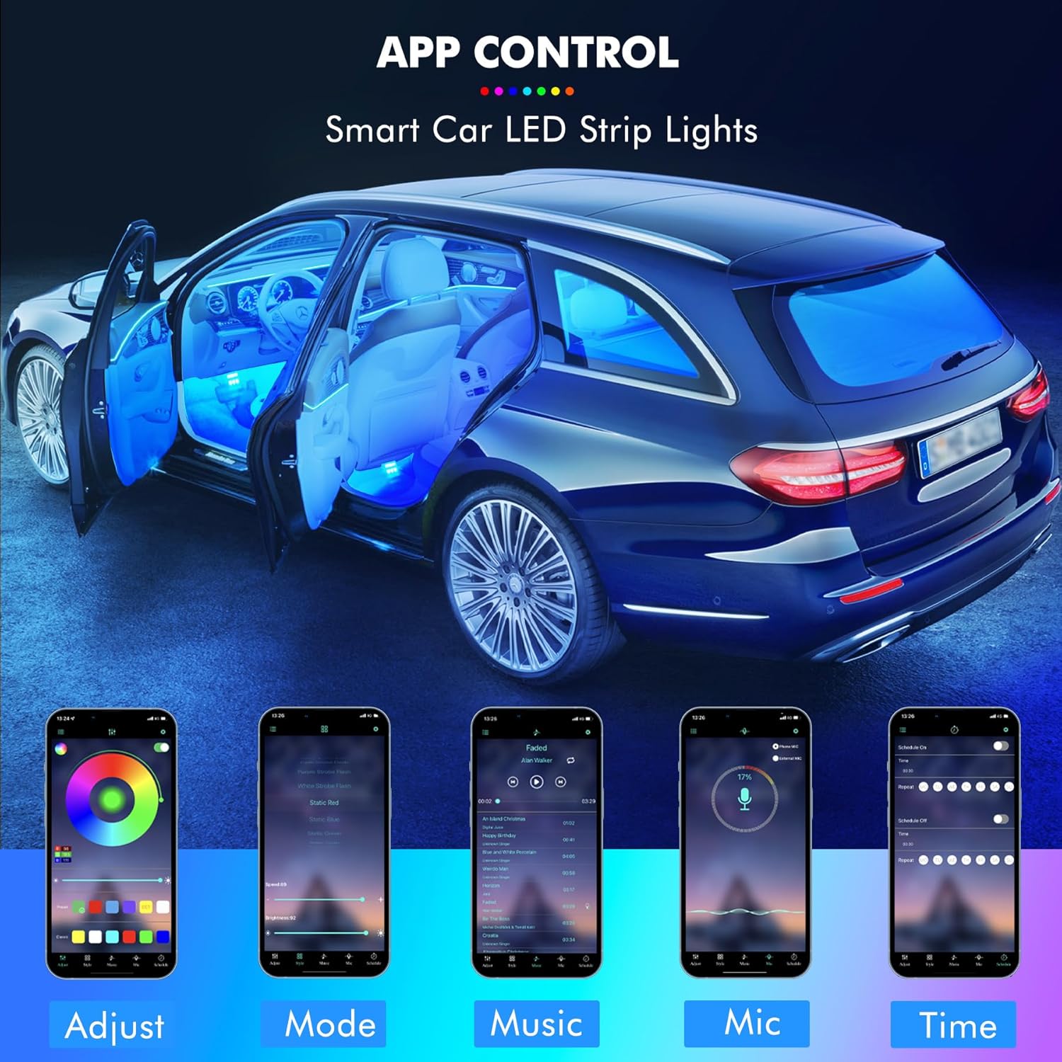 YAOBLUESEA 12V 6.5M Waterproof RGB LED Car Interior Light Kit