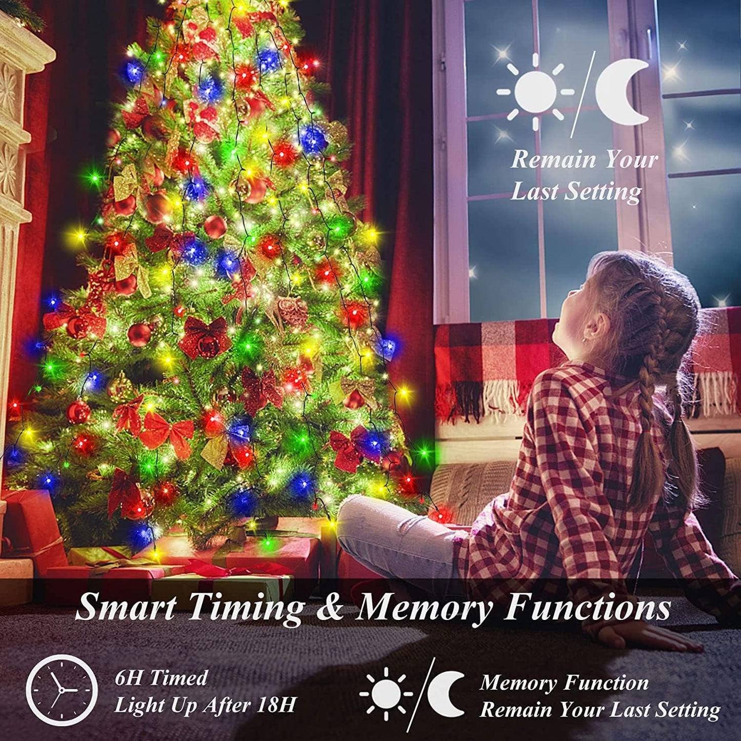 Locinoe 400 LED Christmas Tree Lights 2M x 16 Lines 8 Modes IP44 Waterproof Multicolor