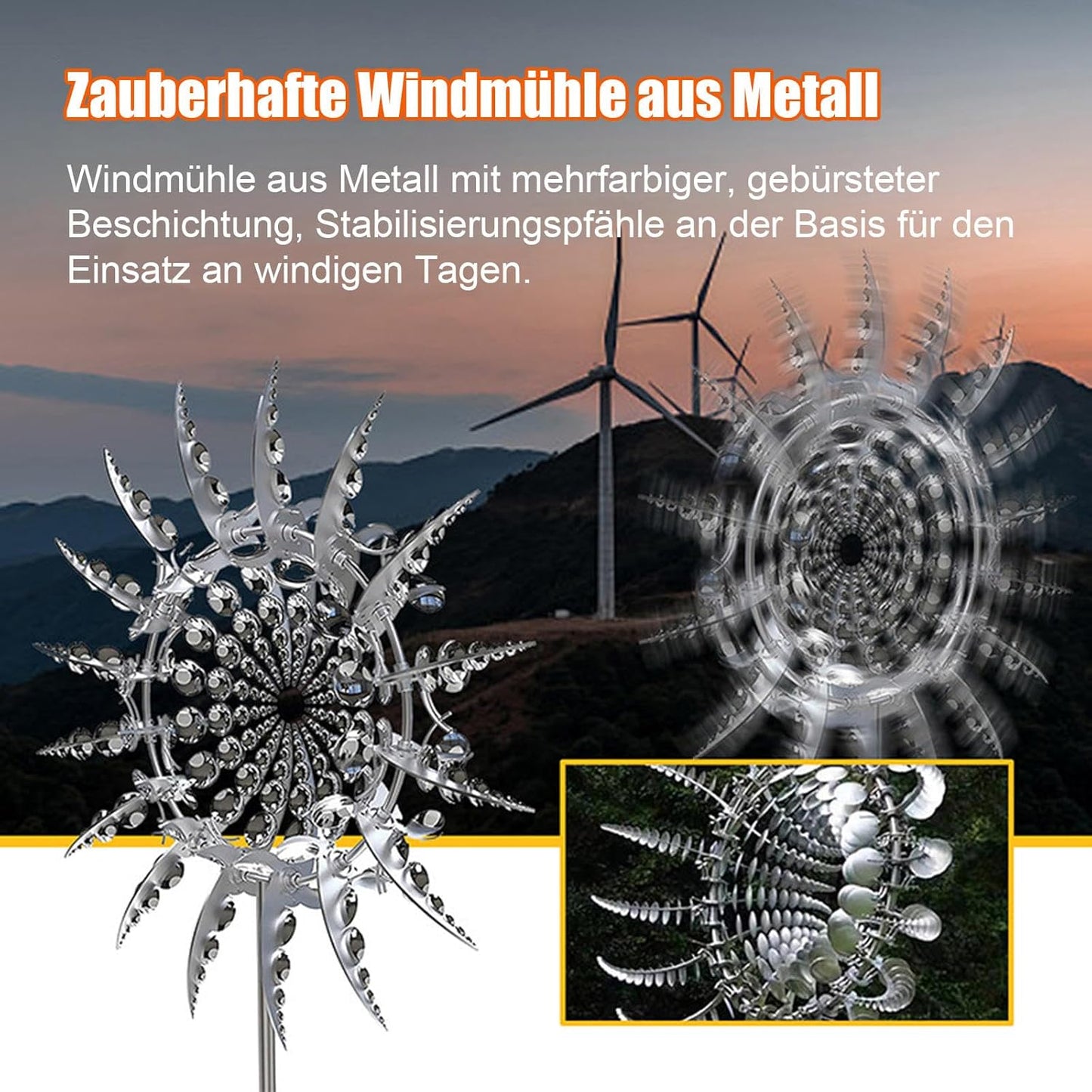 Unique Metal 3D Windmill Sculpture for Garden – Silver