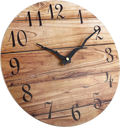 Plumeet 12'' Frameless Wooden Wall Clock Silent Quartz Brown